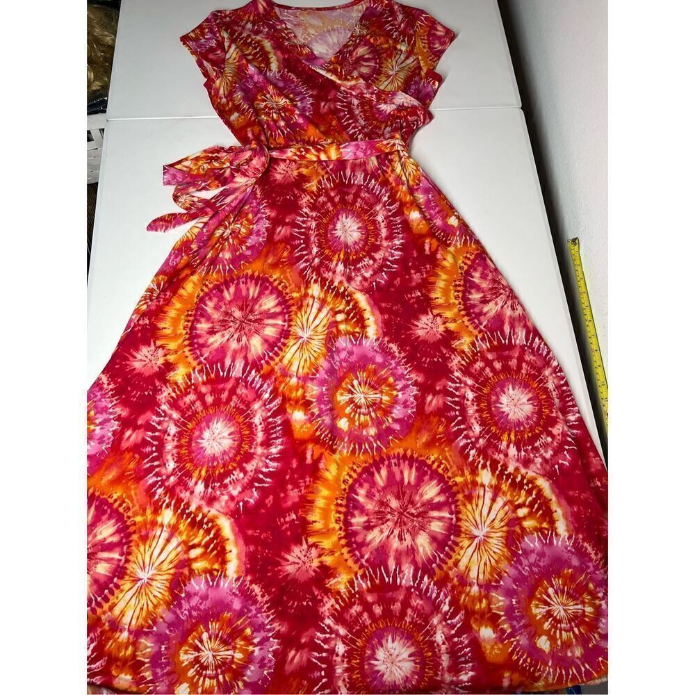 Floral Print Tie Dye Dress midi Vneck Approximately Size M - Picture 6 of 16